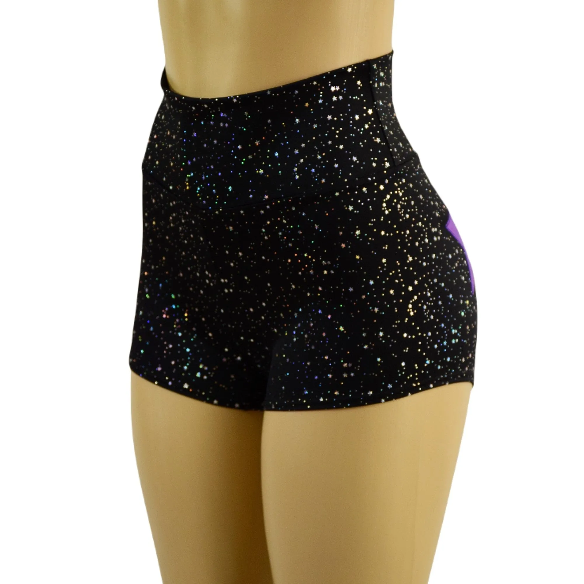 Star Noir High Waist Shorts with Grape Holo Star on Left Cheek
