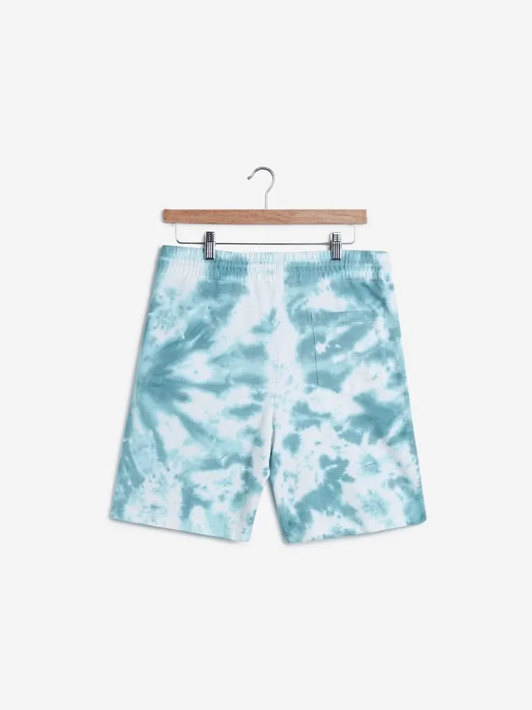 Studiofit Blue Tie-Dye Print Slim-Fit Shorts