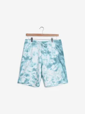 Studiofit Blue Tie-Dye Print Slim-Fit Shorts