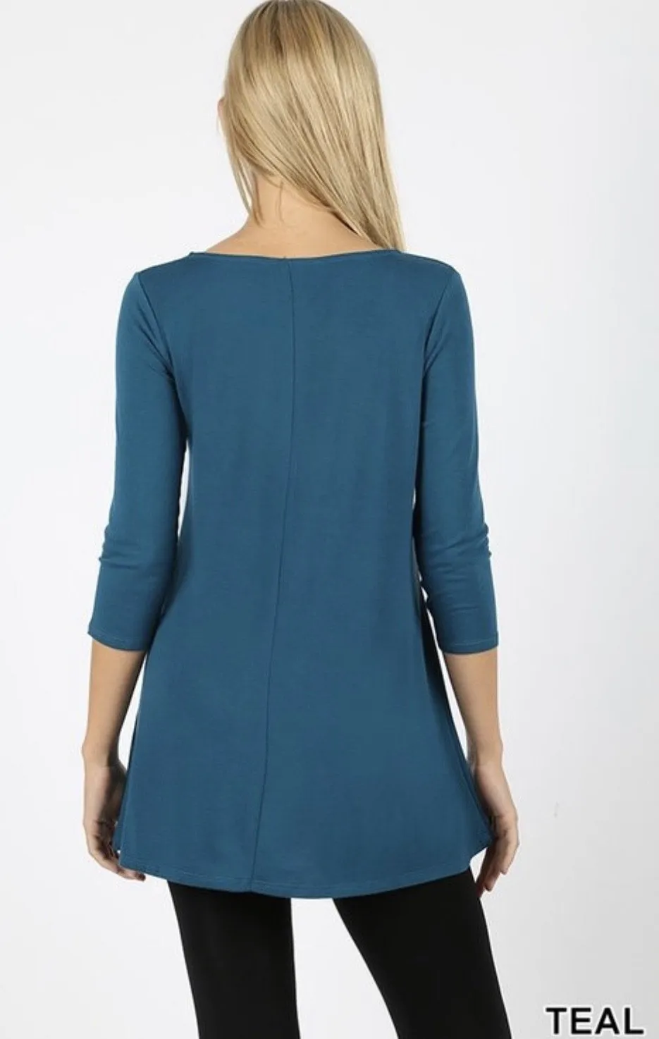 Teal 3/4 Sleeve Triple Lattice Front Top