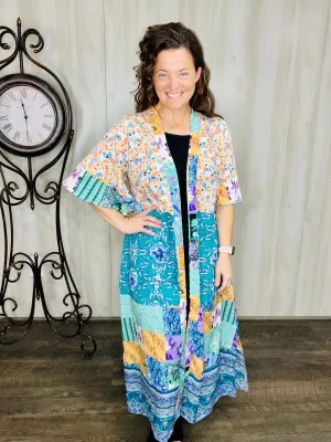 Teal & Purple Maxi Kimono