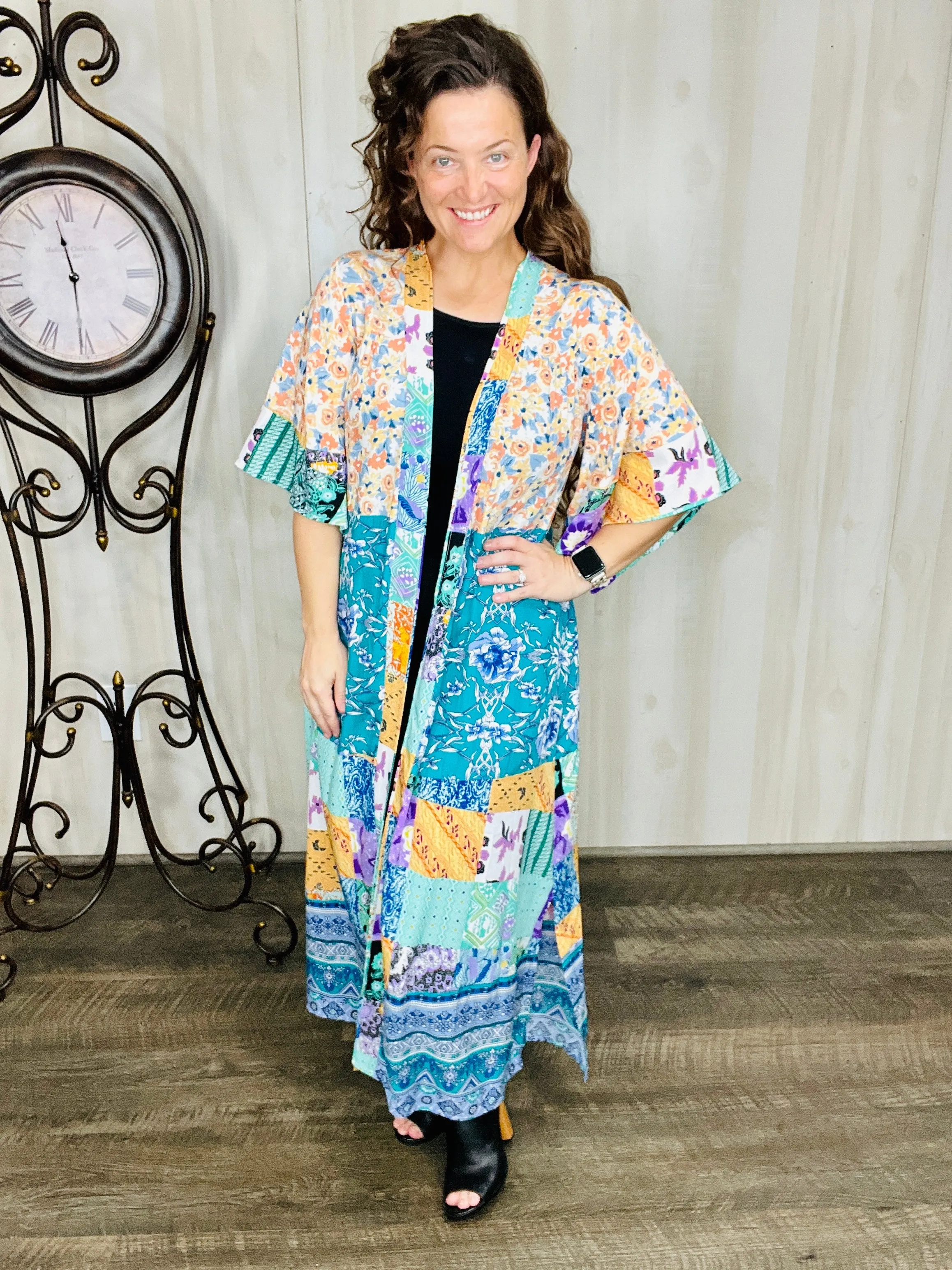 Teal & Purple Maxi Kimono