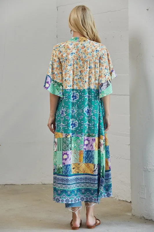 Teal & Purple Maxi Kimono
