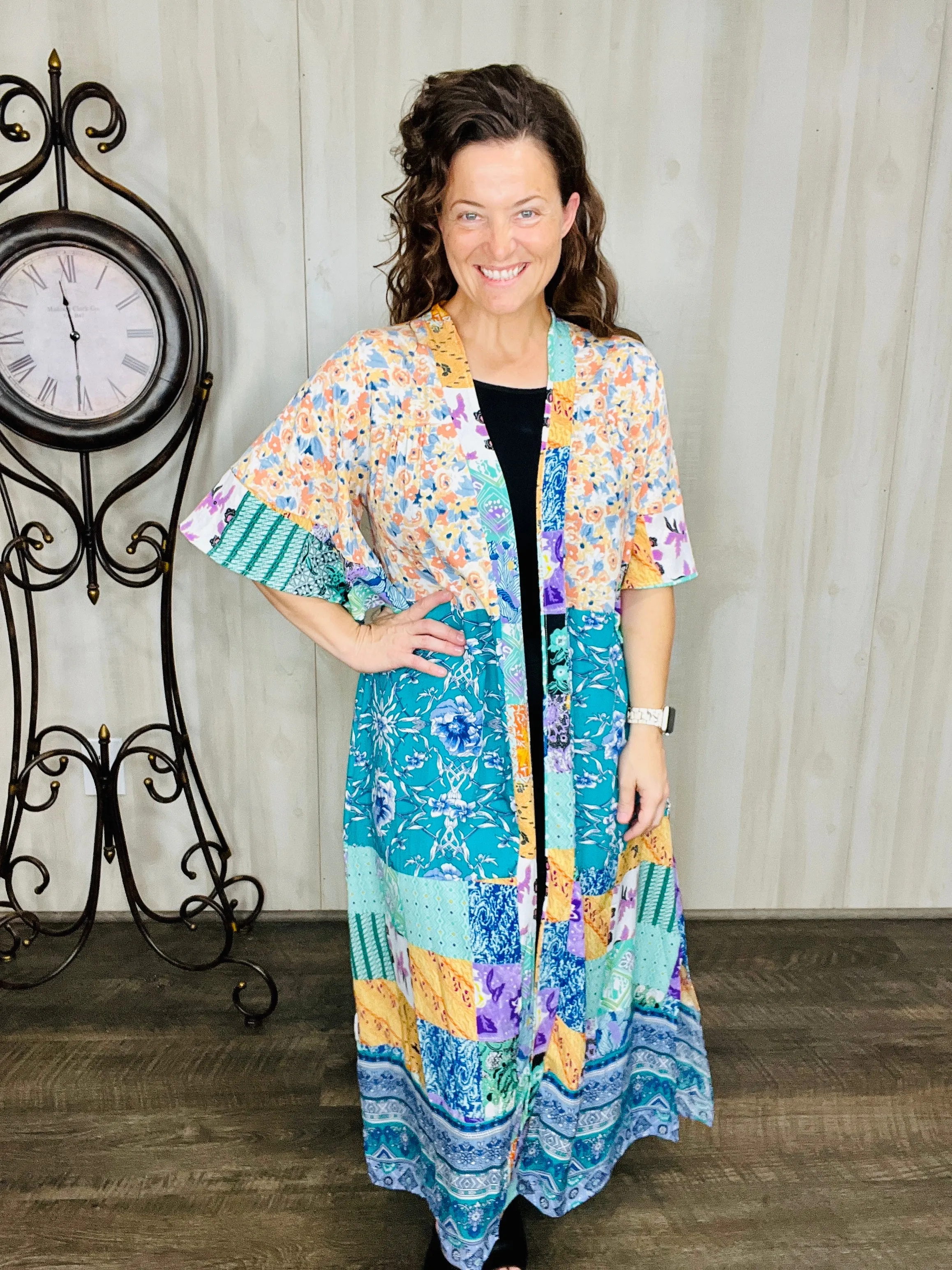 Teal & Purple Maxi Kimono