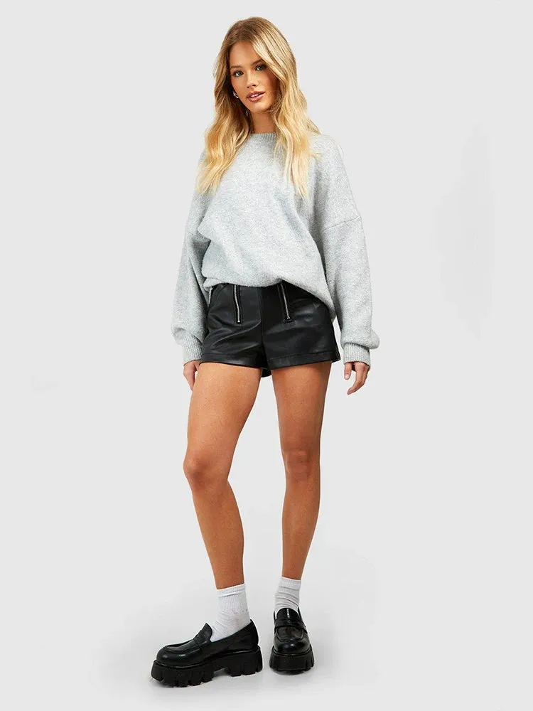 Trend4us Women's Sleek High-Waisted Faux Leather Shorts