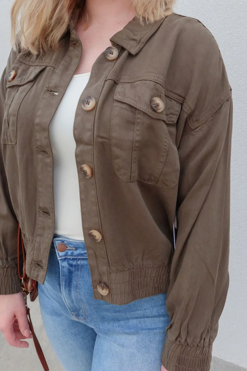 Tribal Brand Olive Casual Jacket With Elastic Waist