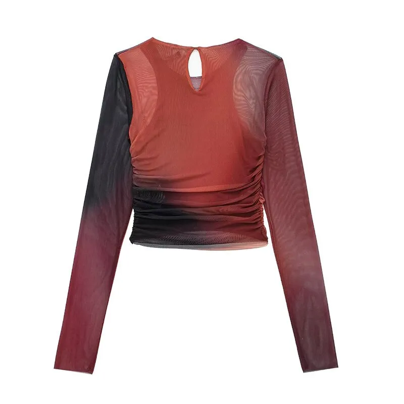 Tulle Print Long Sleeve Top