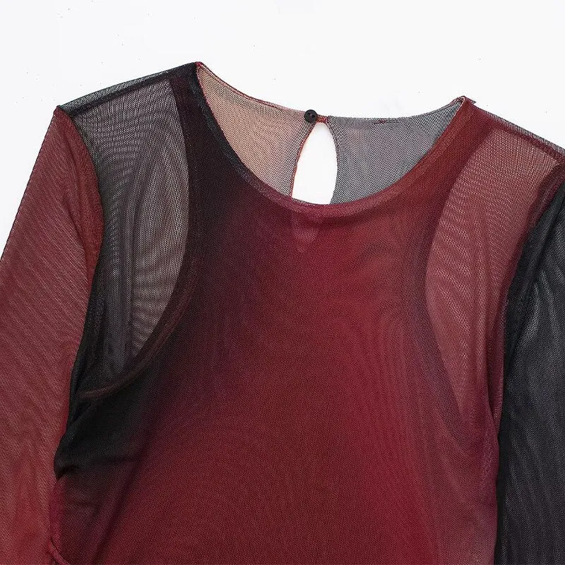 Tulle Print Long Sleeve Top