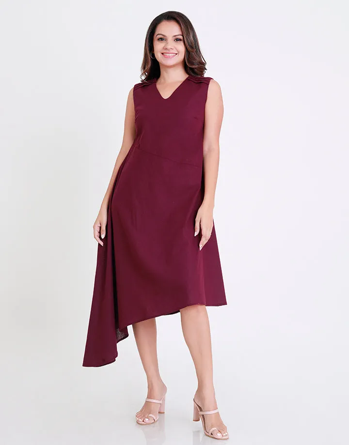 V-Neck Dress with Shoulder Pleated