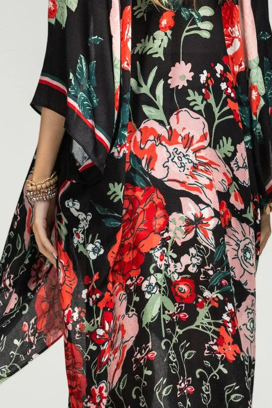 Vibrant Red Floral Summer Kimono