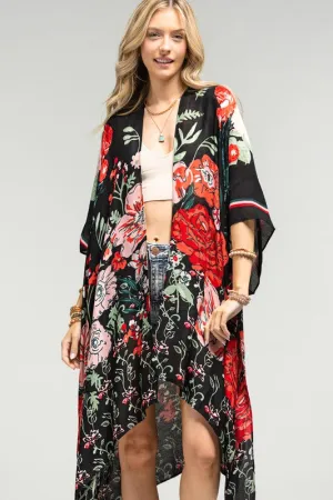 Vibrant Red Floral Summer Kimono