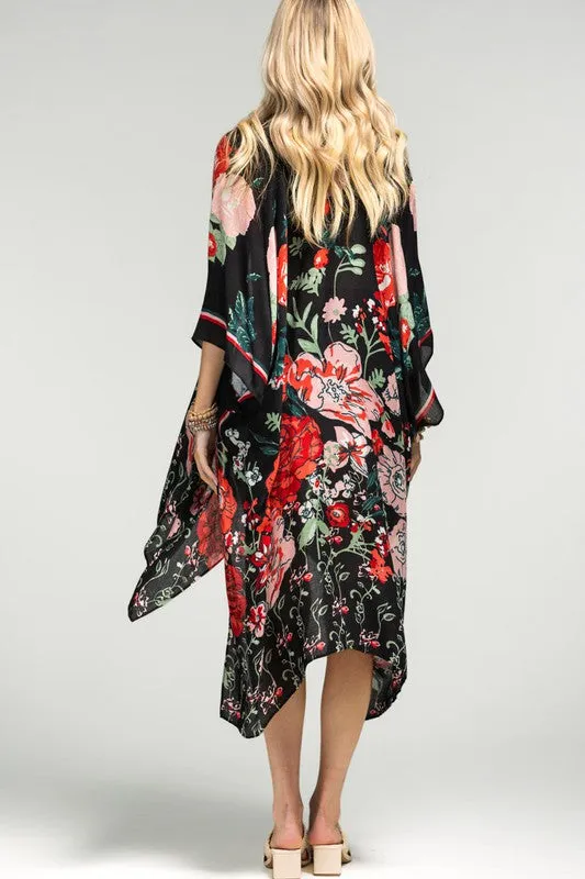 Vibrant Red Floral Summer Kimono