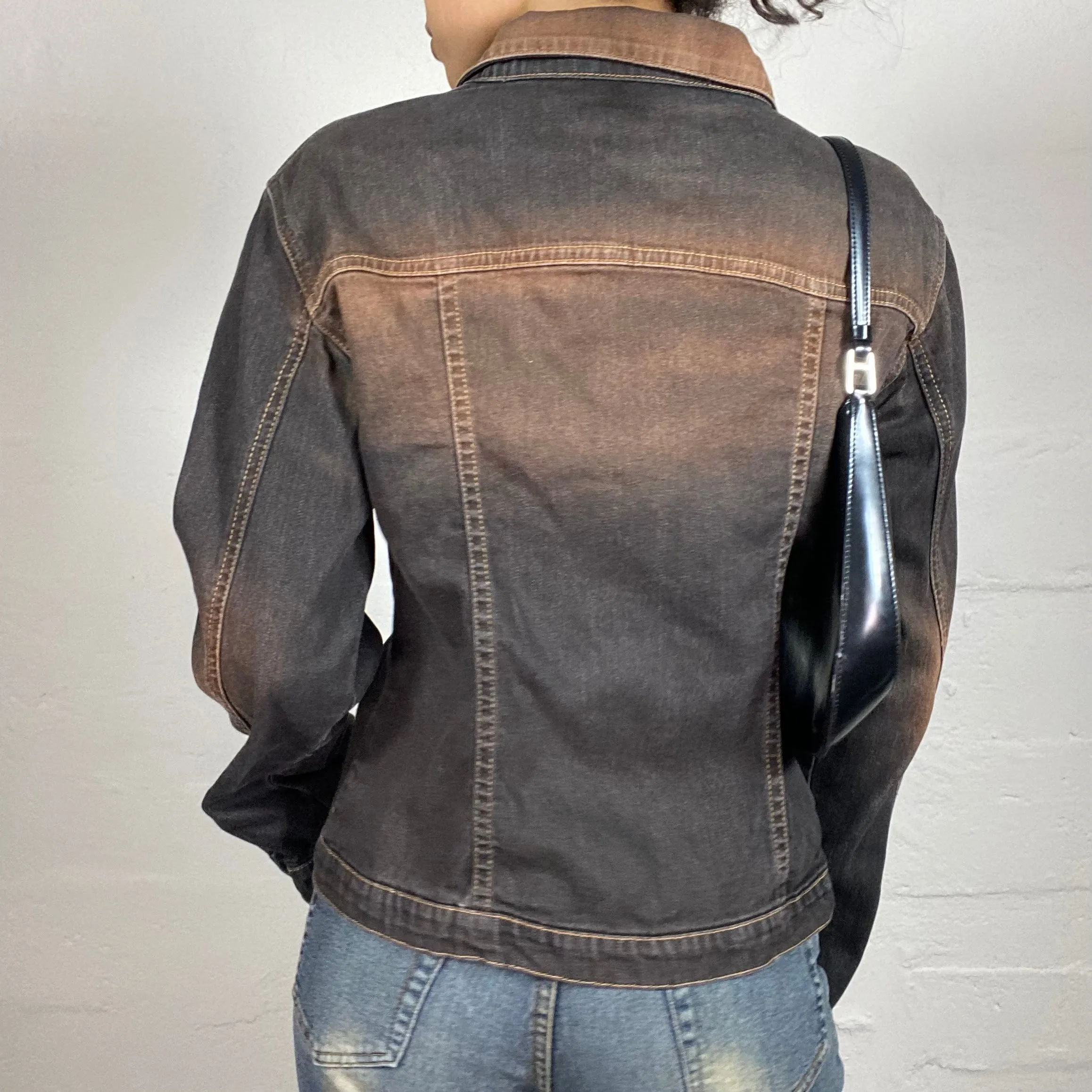 Vintage 2000's Downtown Dark Denim Button Up Brown Wash Out Classic Jacket (M)