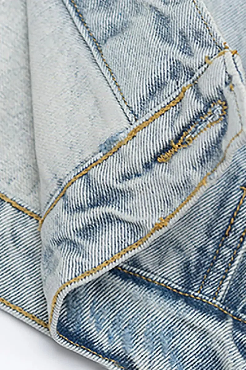 Vintage Distressed Jean Jacket with Washed Effect