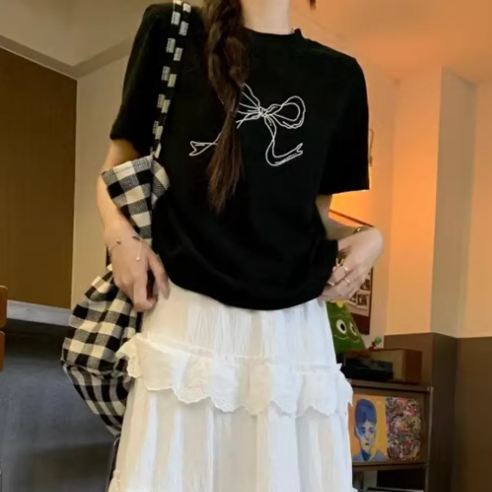Women's Simple Bow Print T-Shirt
