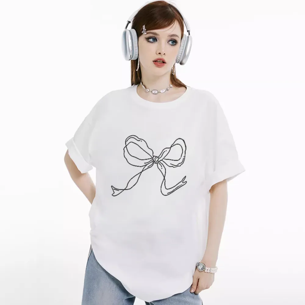 Women's Simple Bow Print T-Shirt