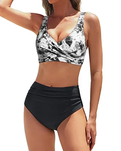 Women's Two Piece High Waisted Bikini Set Tummy Control Full Coverage Swimsuit