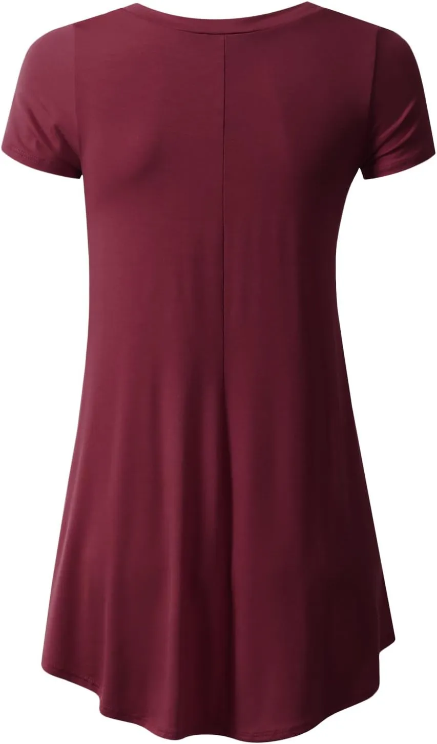 Womens V-Neck Elong Tunic Top Mini T-Shirt Dress