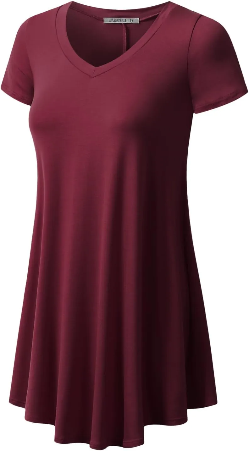 Womens V-Neck Elong Tunic Top Mini T-Shirt Dress