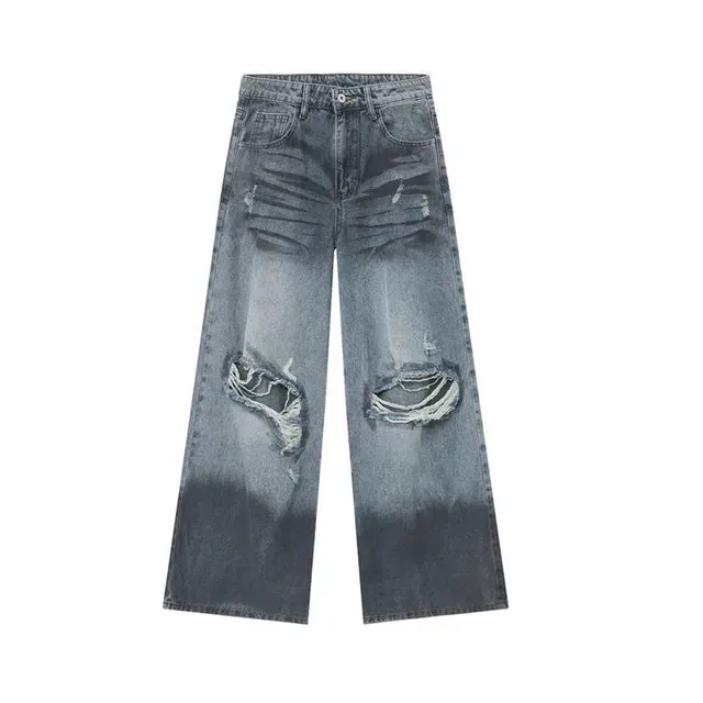 Worn-out Contrast Color Denim Set