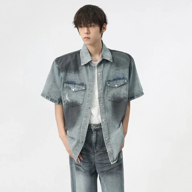 Worn-out Contrast Color Denim Set
