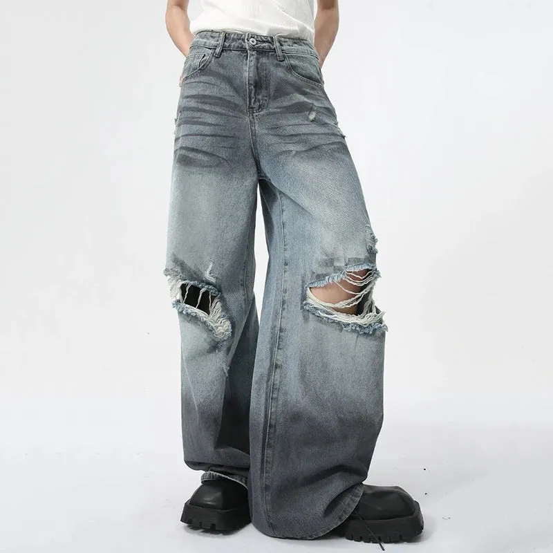 Worn-out Contrast Color Denim Set