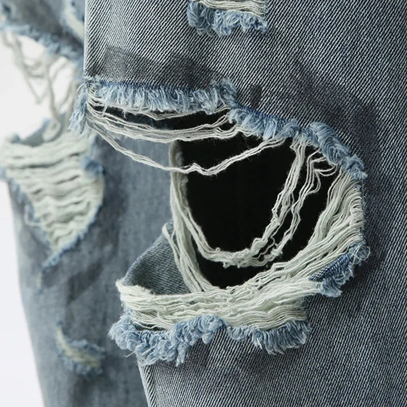 Worn-out Contrast Color Denim Set